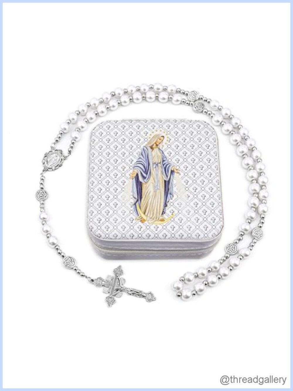 8mm Glass Pearl Rosary Necklace Catholic First Communion Baptism Gift